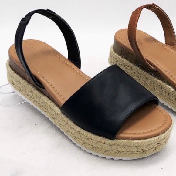 Black Faux Leather SlingBack Espadrille Platforms - Picture 5 of 5